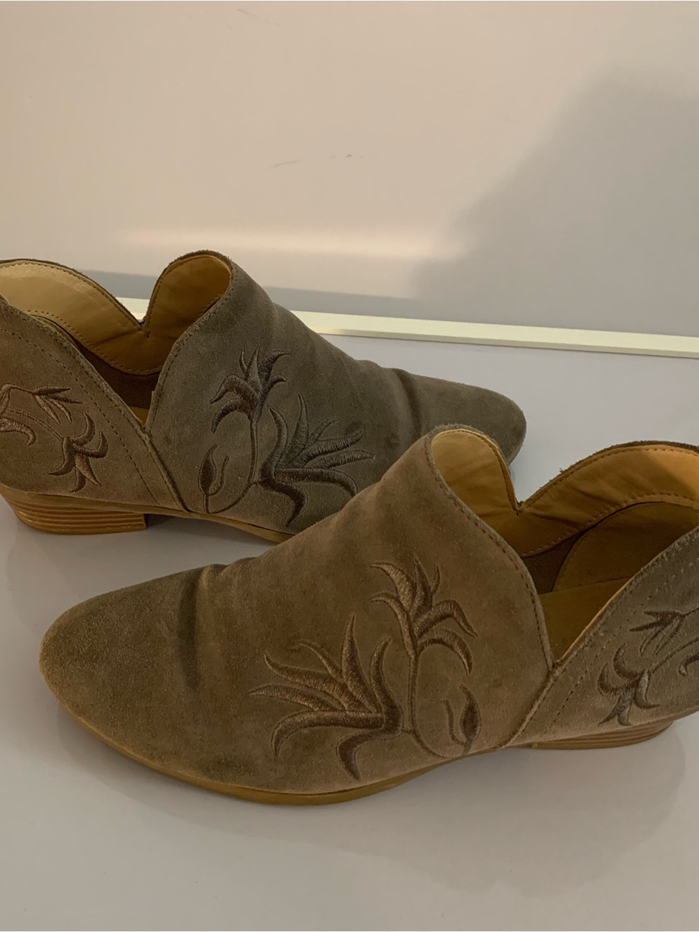 Madden Girl Grey Suede Embroidered Mules